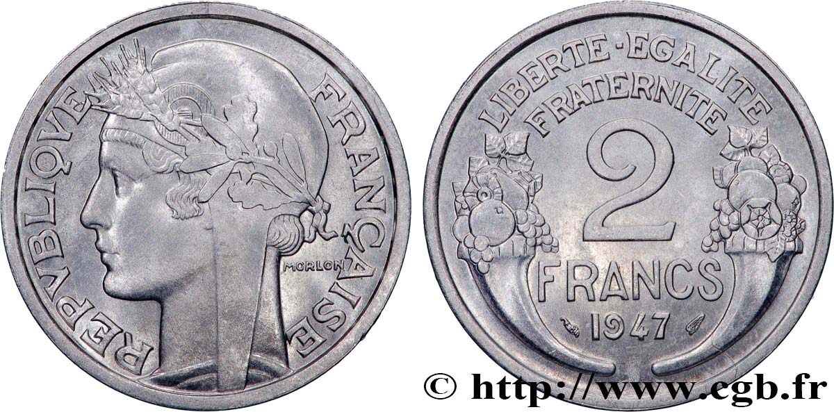 2 francs Morlon, aluminium 1947  F.269/10 MS63 