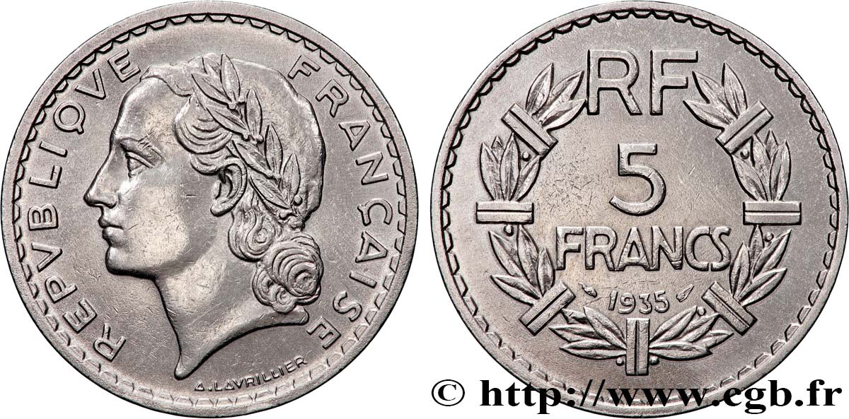 5 francs Lavrillier, nickel 1935  F.336/4 SUP 