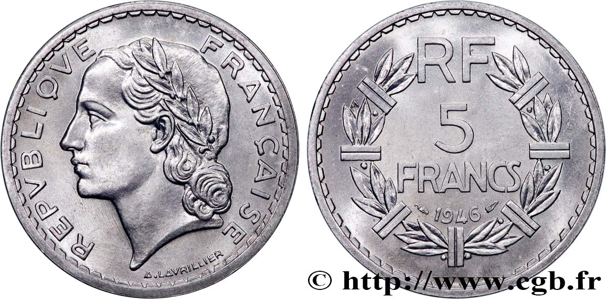 5 francs Lavrillier, aluminium 1946  F.339/6 fST64 