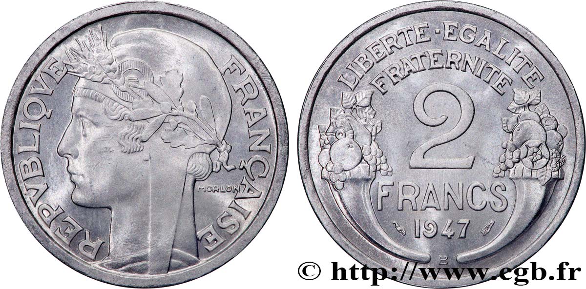 2 francs Morlon, aluminium 1947 Beaumont-Le-Roger F.269/11 MS65 