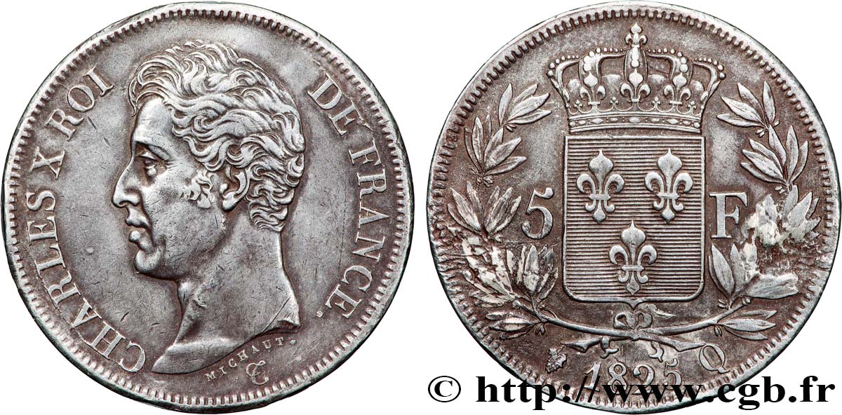 5 francs Charles X, 1er type 1825 Perpignan F.310/13 BC+ 