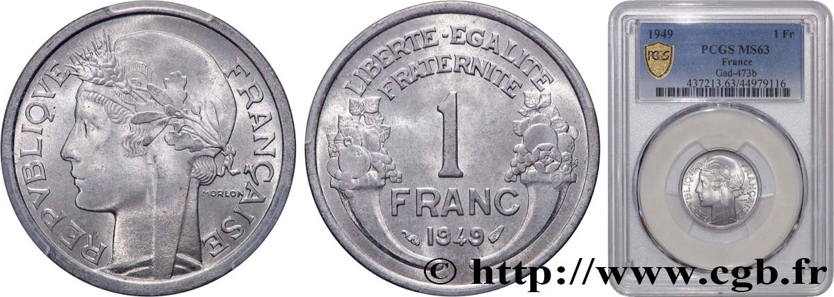 1 franc Morlon, légère 1949  F.221/15 MS63 PCGS