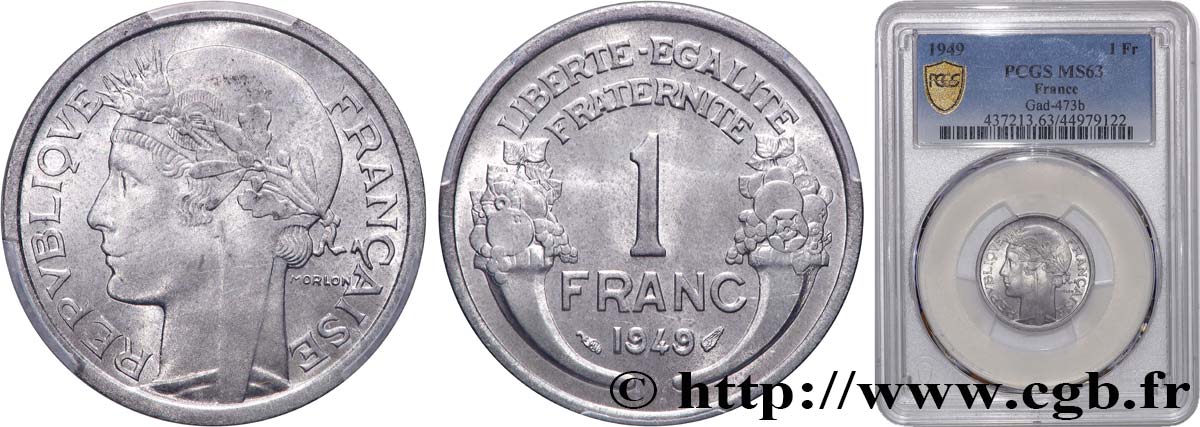 1 franc Morlon, légère 1949  F.221/15 SPL63 PCGS