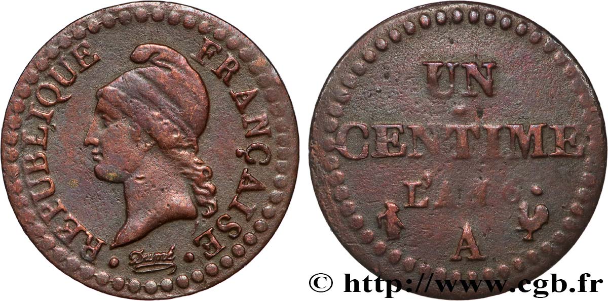 Un centime Dupré, 6 normal 1798 Paris F.100/3 TB+ 