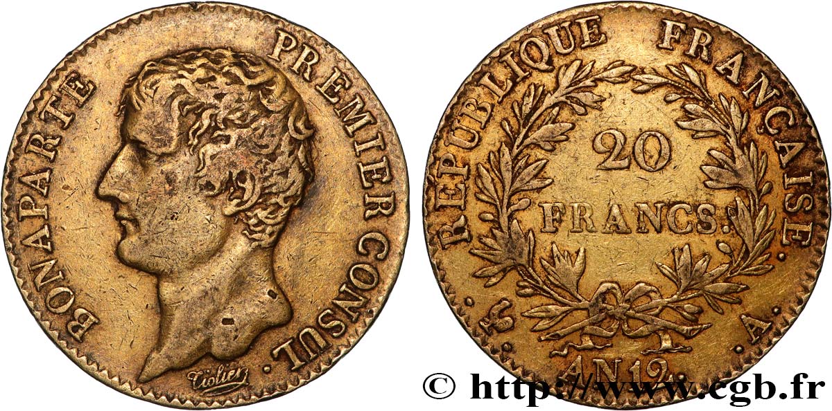 20 francs or Bonaparte Premier Consul 1804 Paris F.510/2 VF 