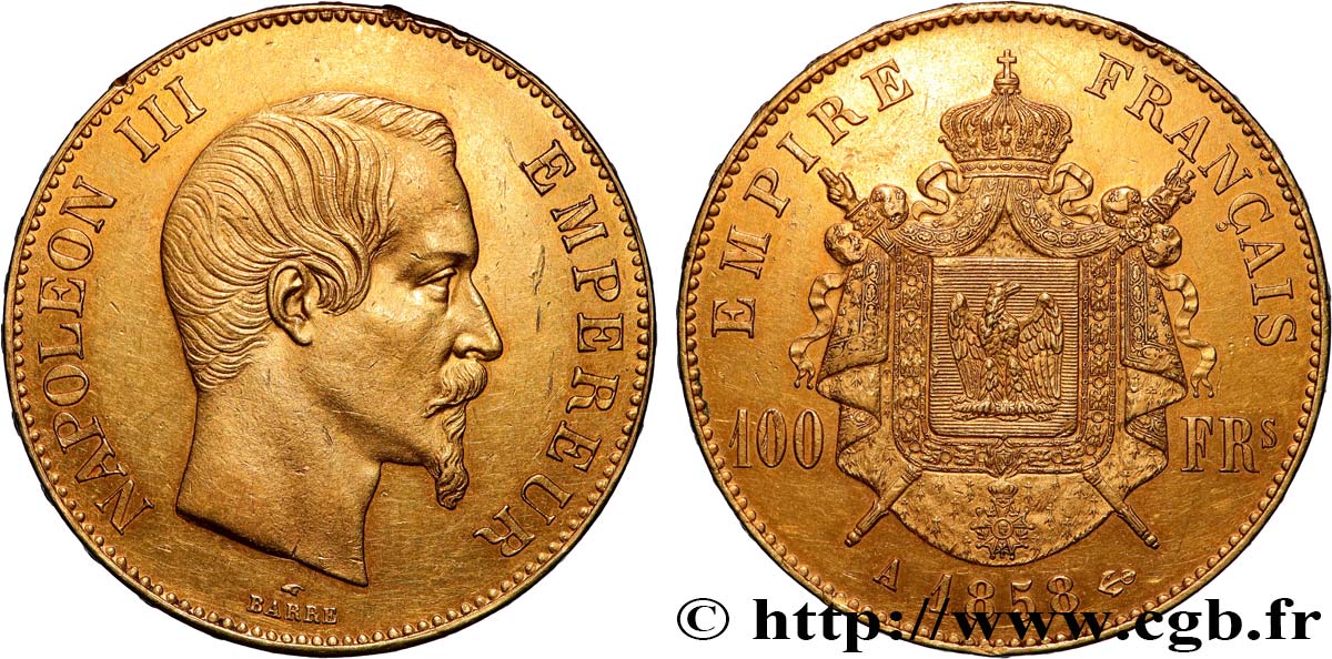 100 francs or Napoléon III tête nue 1858 Paris F.550/5 SUP 