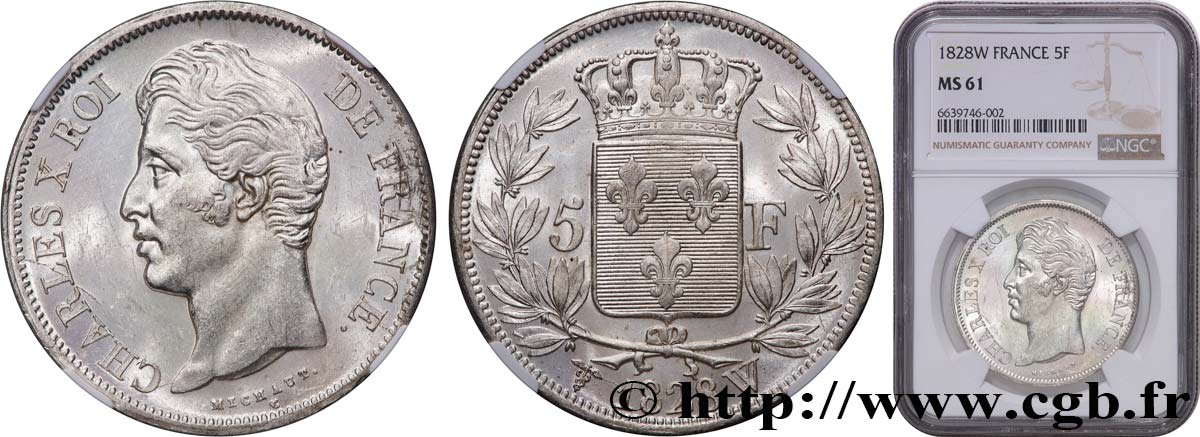 5 francs Charles X, 2e type 1828 Lille F.311/26 MS61 NGC