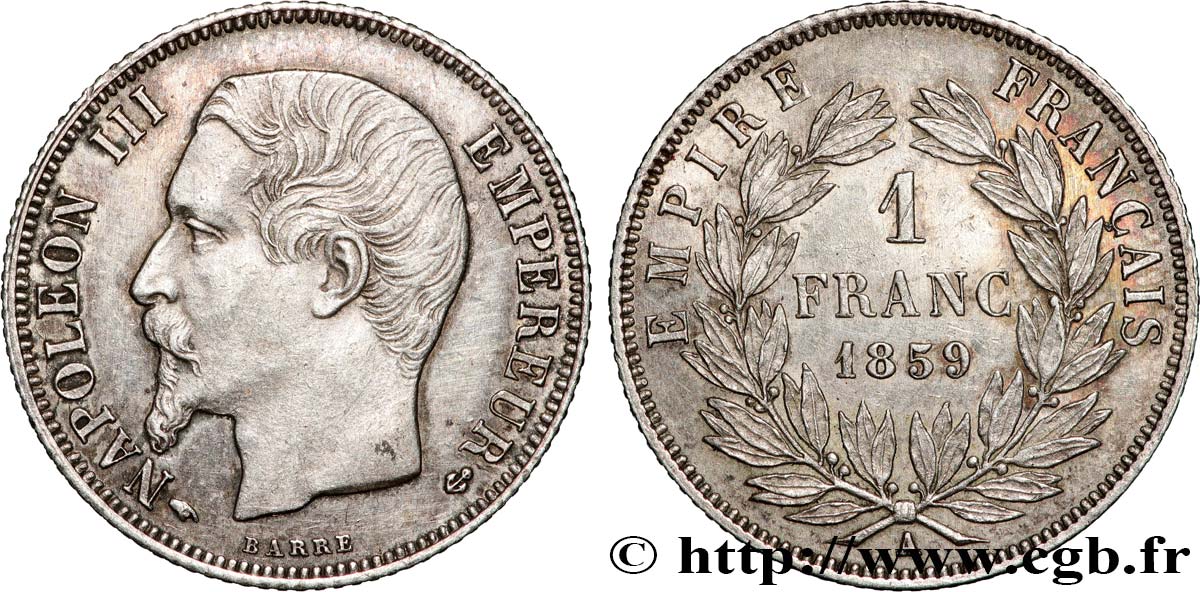 1 franc Napoléon III, tête nue 1859 Paris F.214/12 SUP 