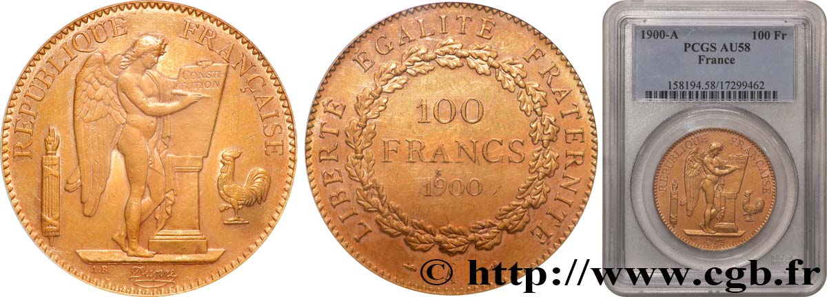 100 francs or Génie, tranche inscrite en relief Dieu protège la France 1900 Paris F.552/13 SUP58 PCGS