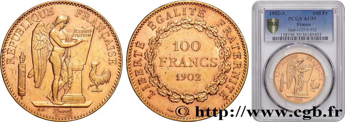 100 francs or Génie, tranche inscrite en relief Dieu protège la France 1902 Paris F.552/15 AU55 PCGS