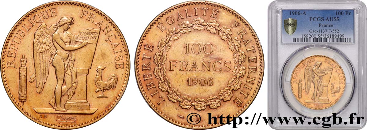 100 francs or Génie, tranche inscrite en relief Dieu protège la France 1906 Paris F.552/19 AU55 PCGS