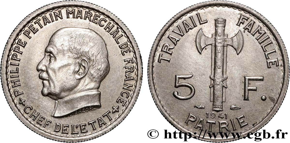 5 francs Pétain 1941  F.338/2 SUP 