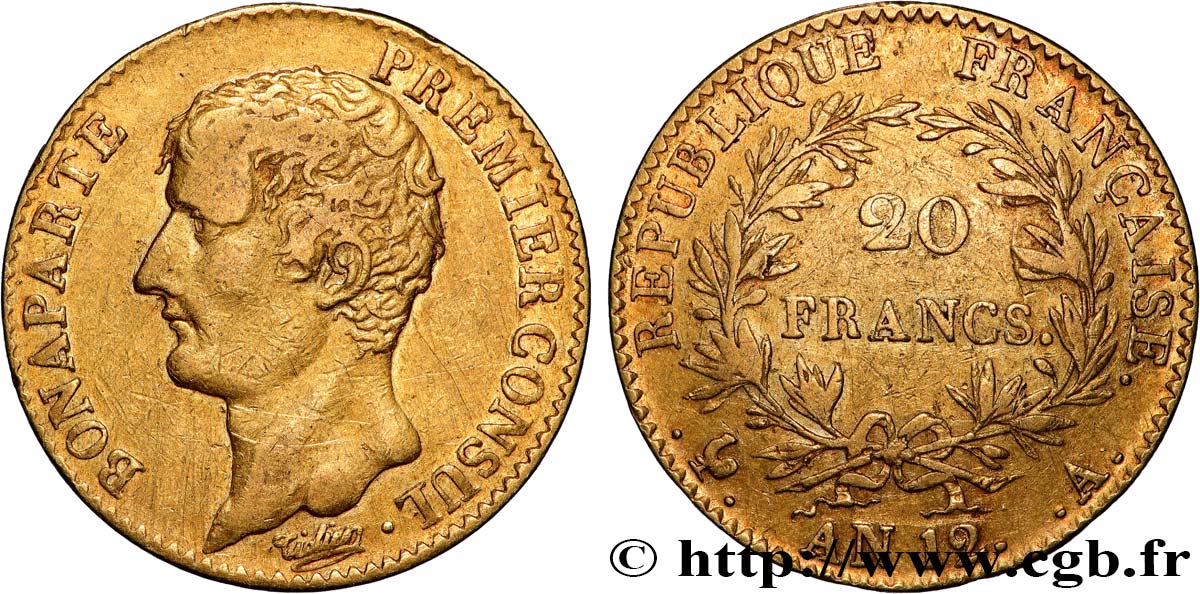 20 francs or Bonaparte Premier Consul 1804 Paris F.510/2 BC 