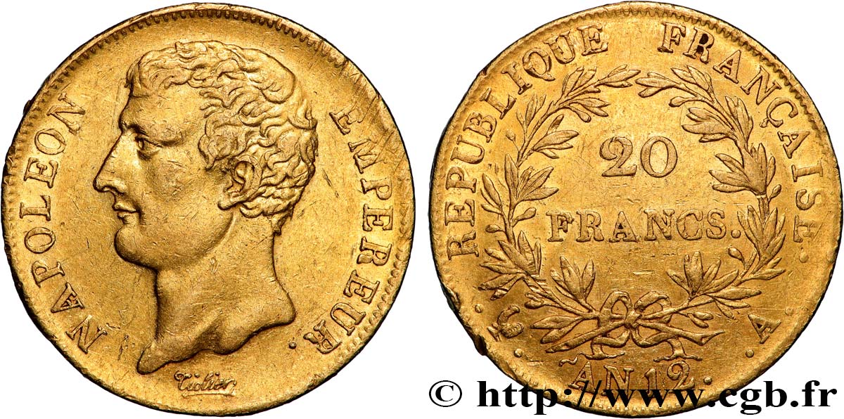 20 francs or Napoléon Empereur, buste intermédiaire 1804 Paris F.511/1 MBC 