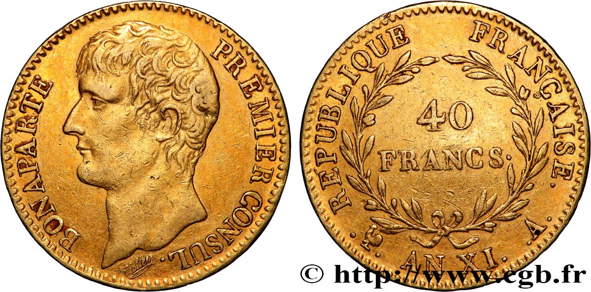 40 francs or Bonaparte Premier Consul 1803 Paris F.536/1 TTB 