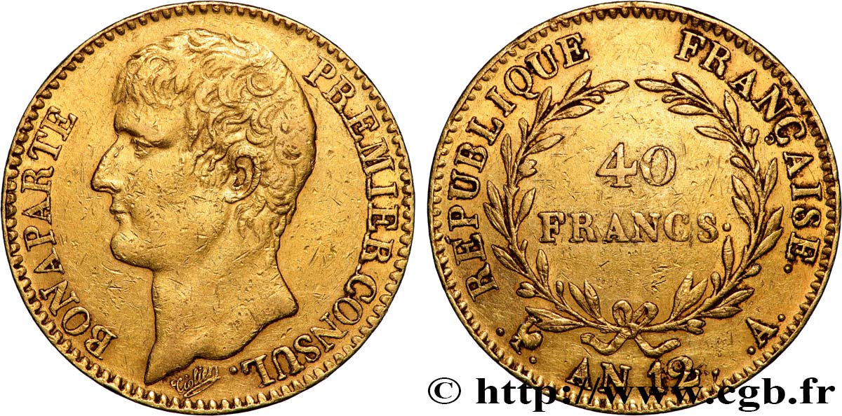 40 francs or Bonaparte Premier Consul 1804 Paris F.536/6 TTB 