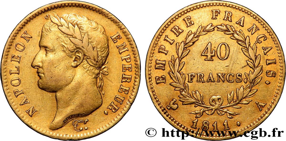 40 francs or Napoléon tête laurée, Empire français 1811 Paris F.541/6 SS 