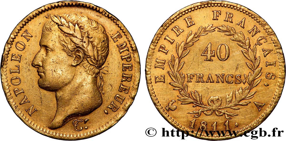 40 francs or Napoléon tête laurée, Empire français 1811 Paris F.541/6 SS 