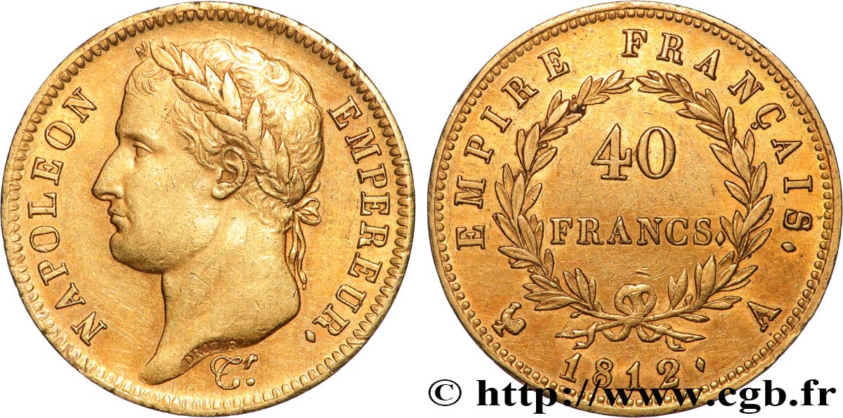 40 francs or Napoléon tête laurée, Empire français 1812 Paris F.541/9 MBC+ 