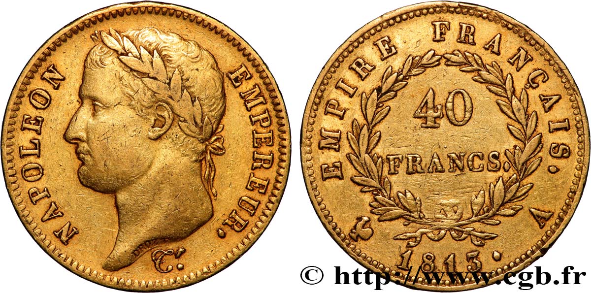 40 francs Napoléon tête laurée, Empire français 1813 Paris F.541/11 fSS 