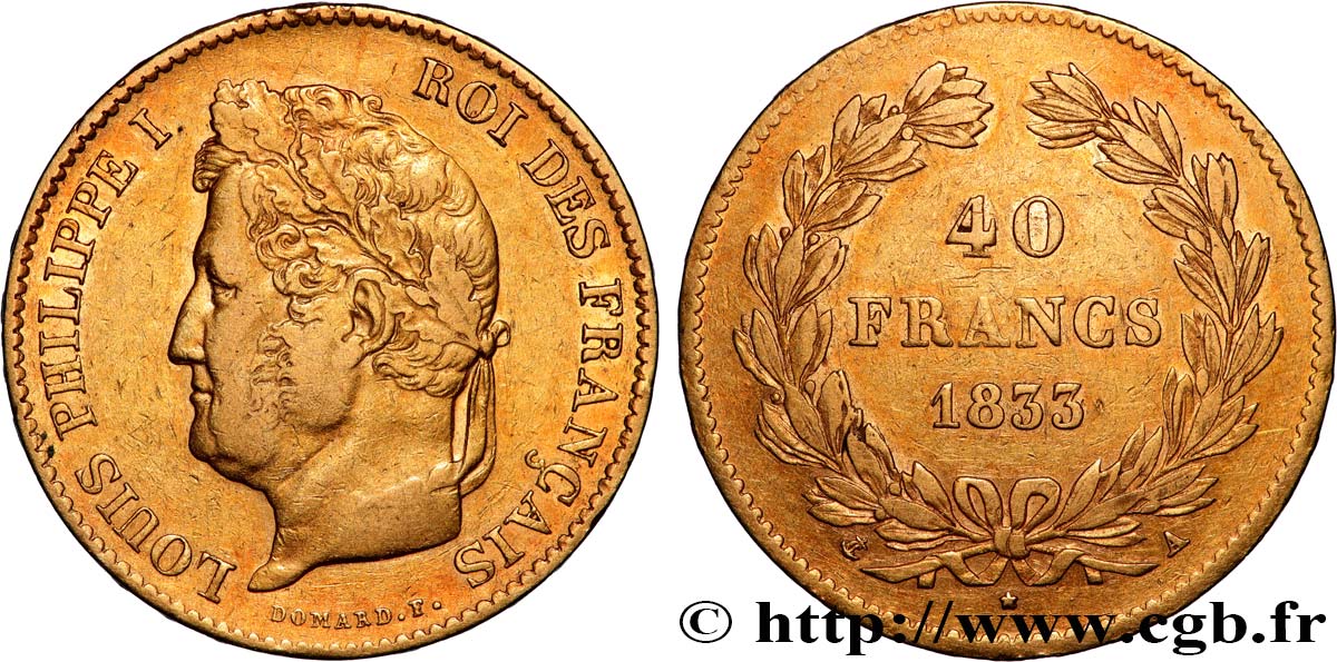 40 francs or Louis-Philippe 1833 Paris F.546/5 SS 