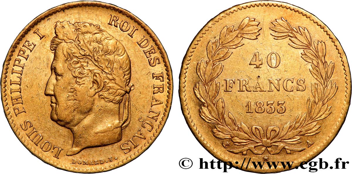 40 francs or Louis-Philippe 1833 Paris F.546/5 TTB 