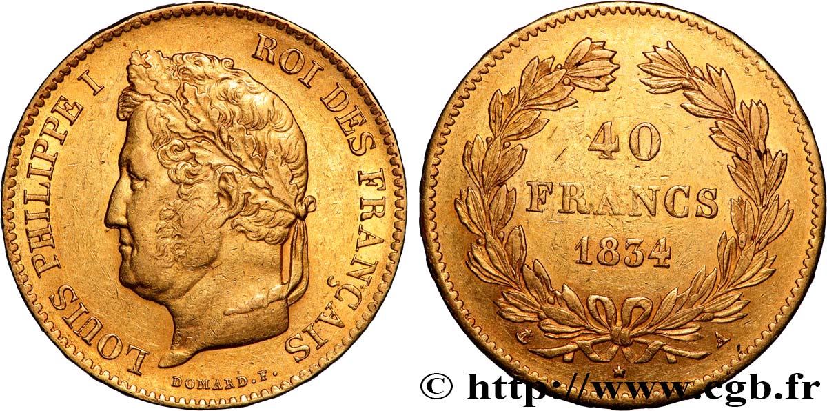 40 francs or Louis-Philippe 1834 Paris F.546/6 BB 