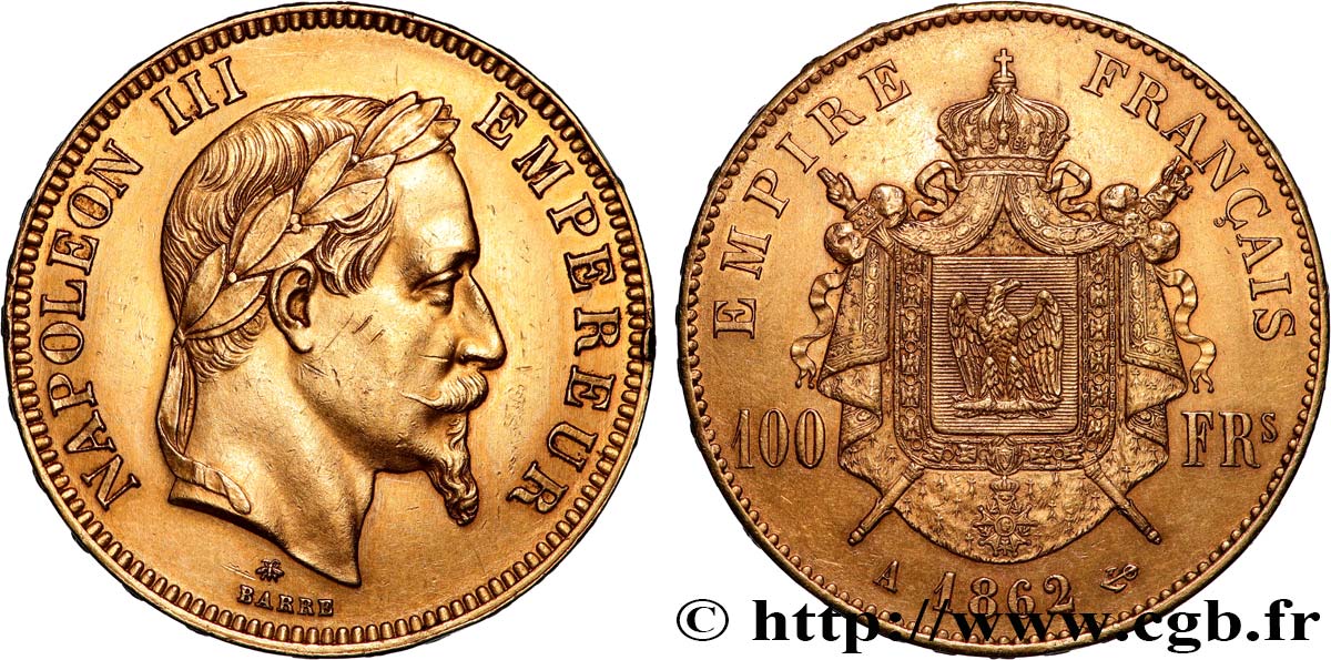 100 francs or Napoléon III, tête laurée 1862 Paris F.551/1 VZ 