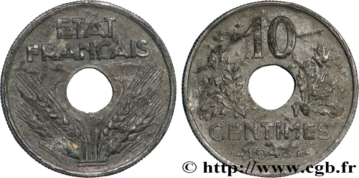 10 centimes État français, grand module 1943  F.141/5 TTB53 