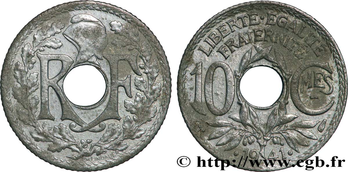 10 centimes Lindauer en zinc, Cmes souligné et millésime avec points 1941  F.140/2 AU 