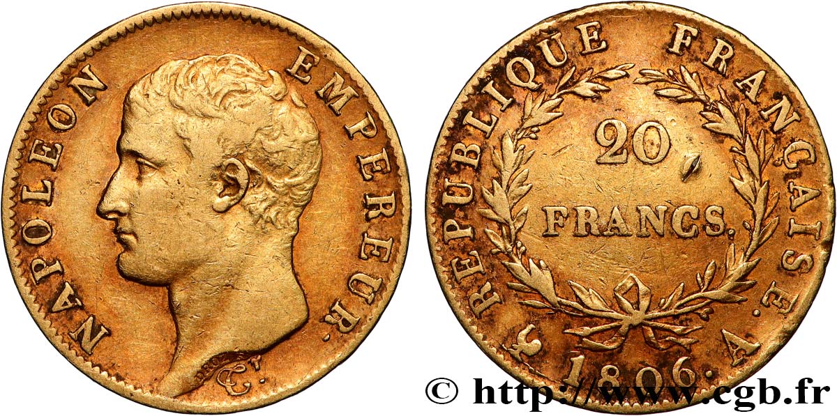 20 francs or Napoléon tête nue, Calendrier grégorien 1806 Paris F.513/1 fSS 