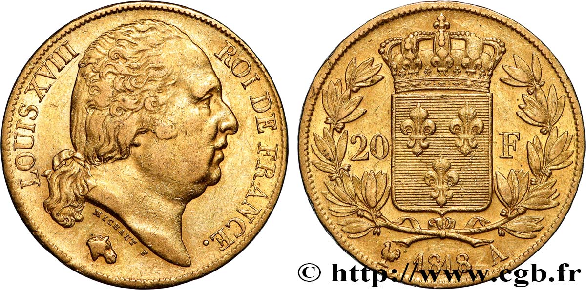 20 francs or Louis XVIII, tête nue 1818 Paris F.519/10 MBC53 