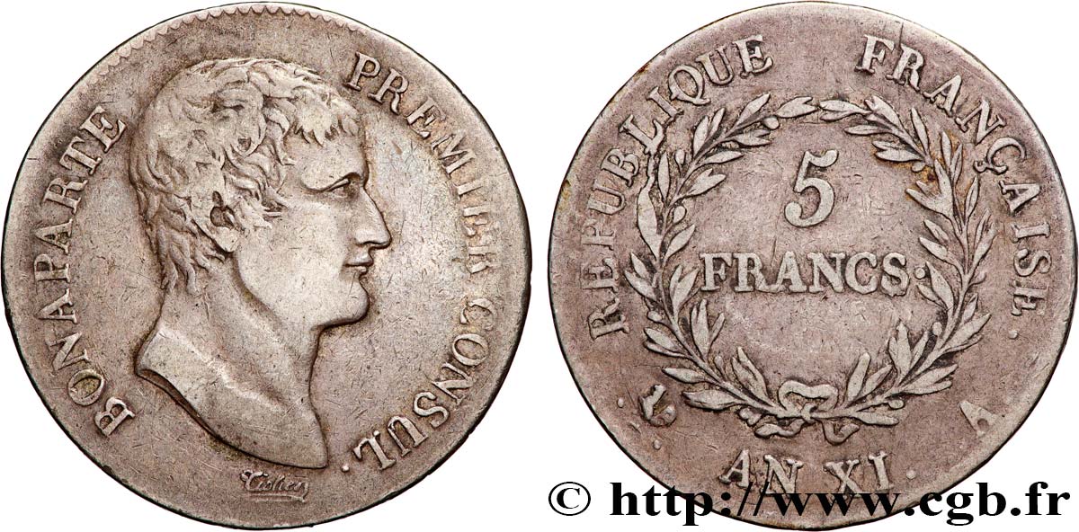 5 francs Bonaparte Premier Consul 1803 Paris F.301/1 XF 