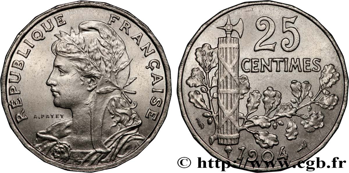 25 centimes Patey, 2e type 1904  F.169/2 SPL63 