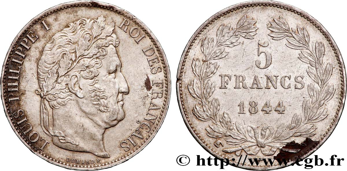 5 francs, IIIe type Domard 1844 Lille F.325/5 q.SPL 