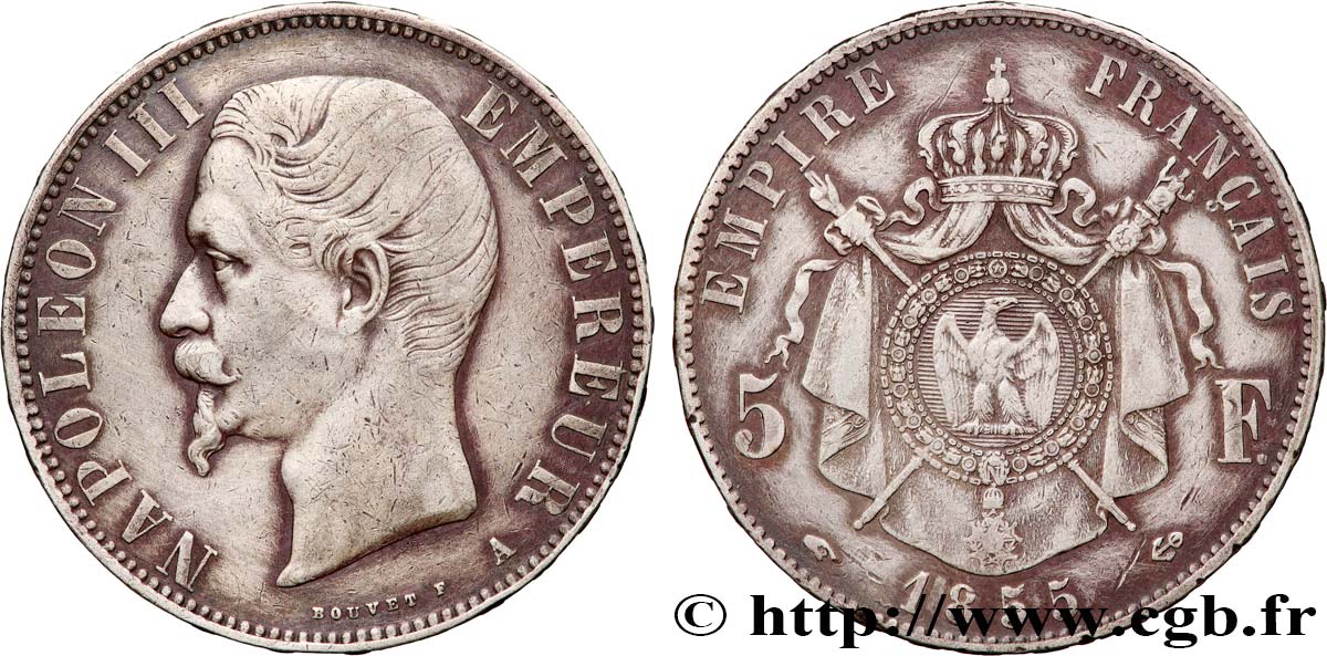 5 francs Napoléon III, tête nue 1855 Paris F.330/3 MBC 