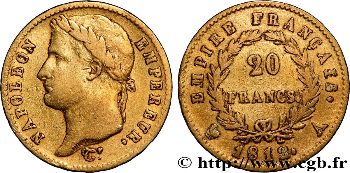 20 francs or Napoléon, tête laurée, Empire français 1812 Paris F.516/22 fSS 