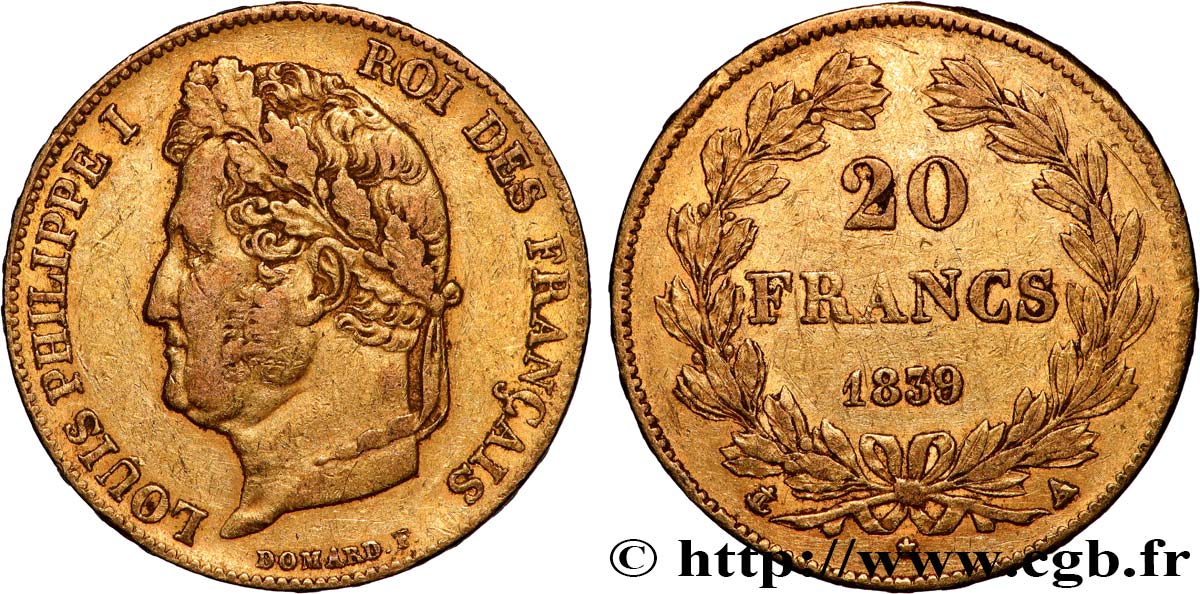 20 francs or Louis-Philippe, Domard 1839 Paris F.527/20 XF 