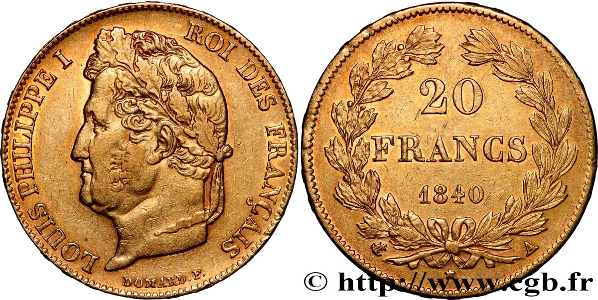20 francs or Louis-Philippe, Domard 1840 Paris F.527/22 SS53 