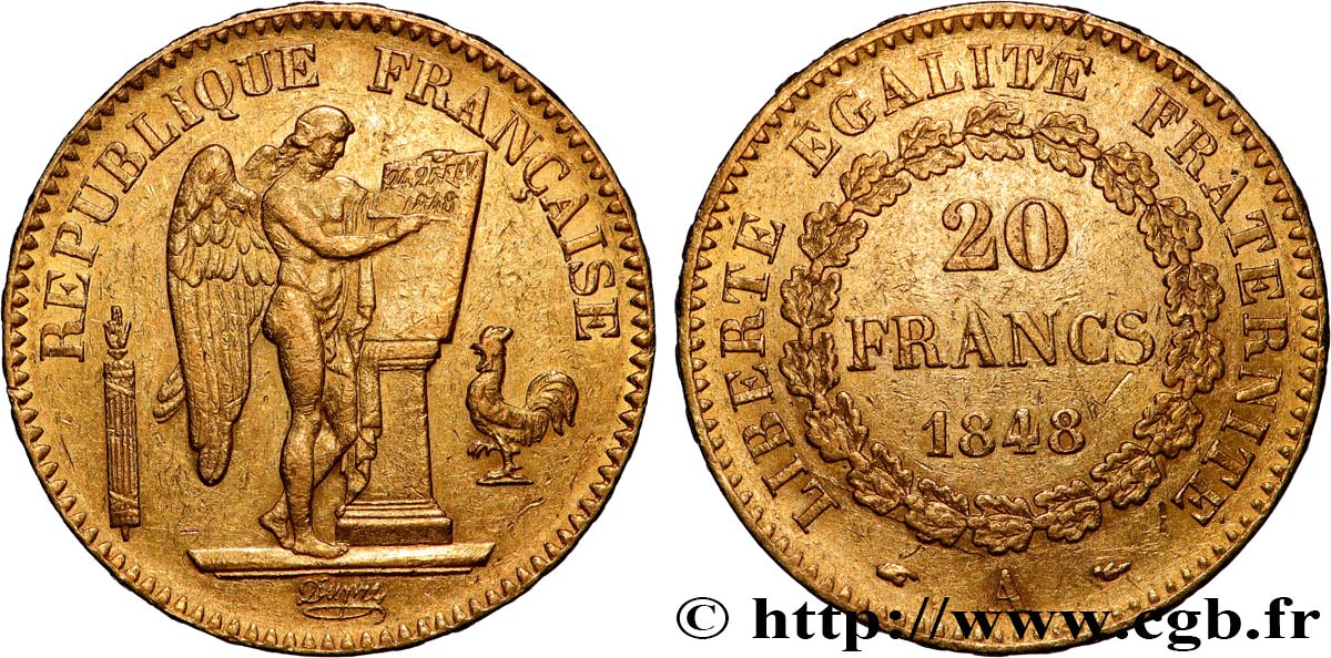 20 francs or Génie, IIe République 1848 Paris F.528/1 SS 