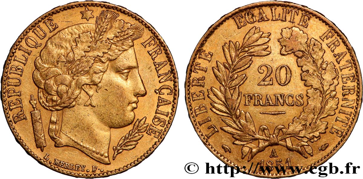 20 francs or Cérès 1851 Paris F.529/4 q.SPL 