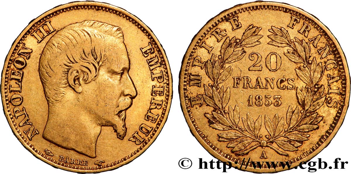 20 francs or Napoléon III, tête nue 1853 Paris F.531/1 TB+ 