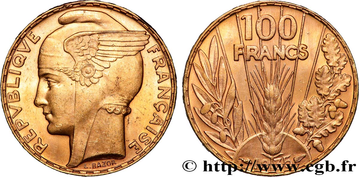 100 francs or, Bazor 1935 Paris F.554/6 SUP+ 