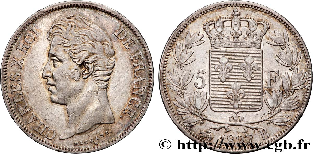 5 francs Charles X, 2e type 1827 Rouen F.311/2 AU 