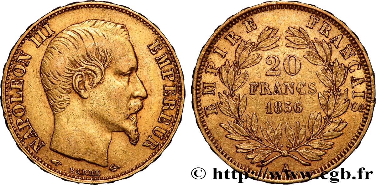 20 francs or Napoléon III, tête nue 1856 Paris F.531/9 XF 