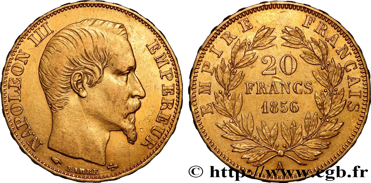20 francs or Napoléon III, tête nue 1856 Paris F.531/9 TTB+ 