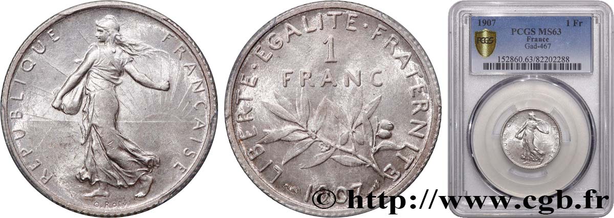 1 franc Semeuse 1907  F.217/12 fST63 PCGS