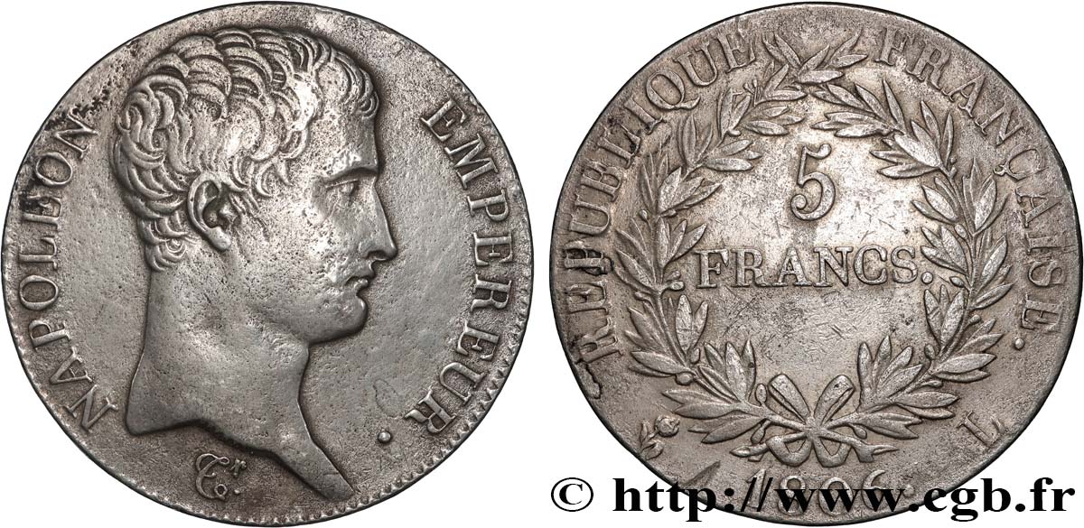5 francs Napoléon Empereur, Calendrier grégorien 1806 Bayonne F.304/7 TB+ 