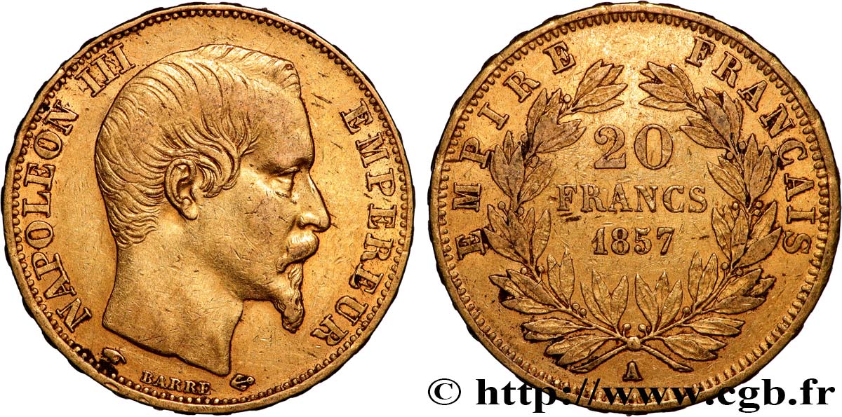 20 francs or Napoléon III, tête nue 1857 Paris F.531/12 XF 