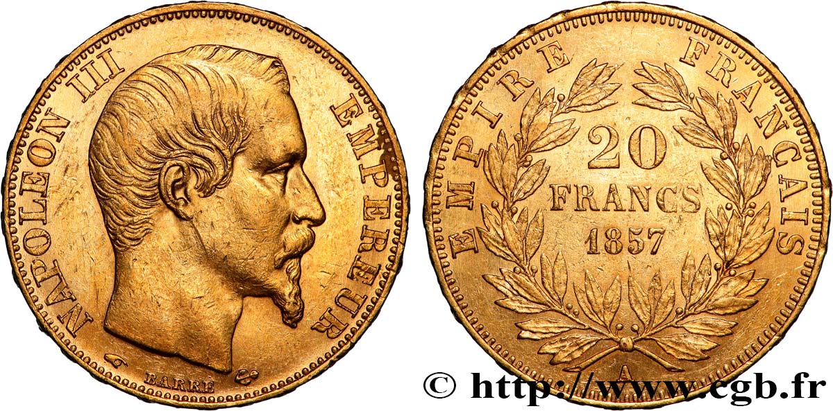 20 francs or Napoléon III, tête nue 1857 Paris F.531/12 fVZ 